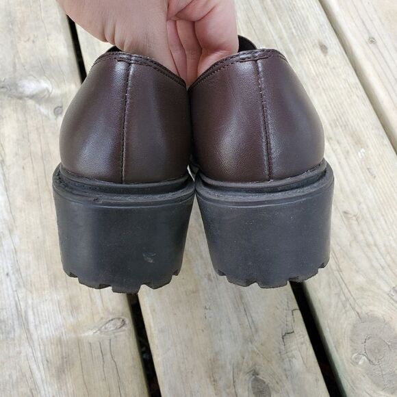 Vintage 90s y2k Esprit Bratz Brown Leather Chunky Block Heel Platform Oxfords - Picture 5 of 8